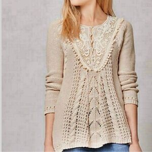Angel of the North Anthropologie Lace Crochet Cable Knit Boho Sweater Cardigan S